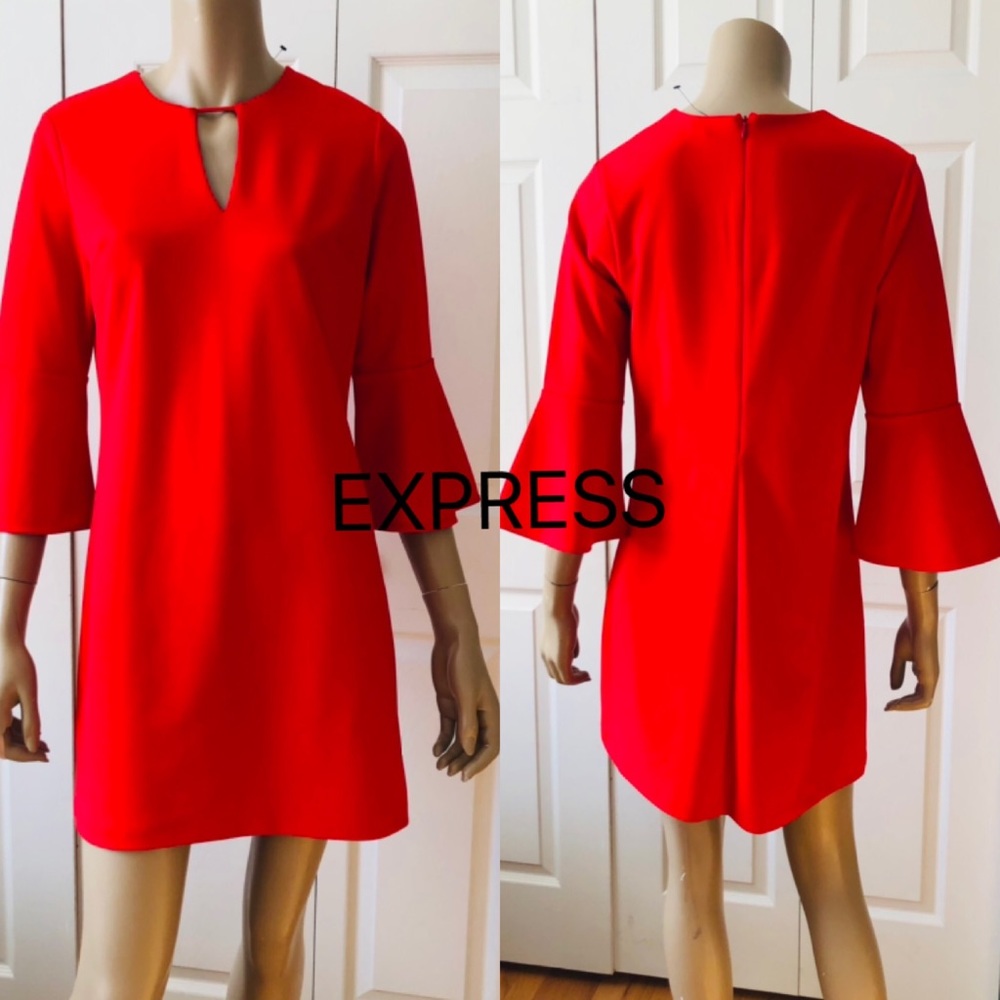 Express Red Dress with 3/4” Bell Sleeves